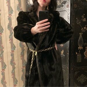 Vintage Retro Faux Fur Coat, Brown 1960’s Mod Faux Fur Warm Coat Size 8